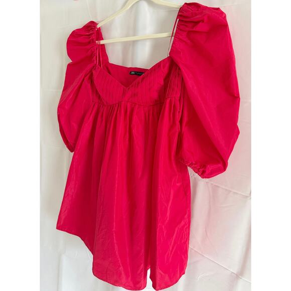 Zara Blogger's Fave Pink Puffed Sleeve Babydoll Mini Dress size L - Picture 5 of 12